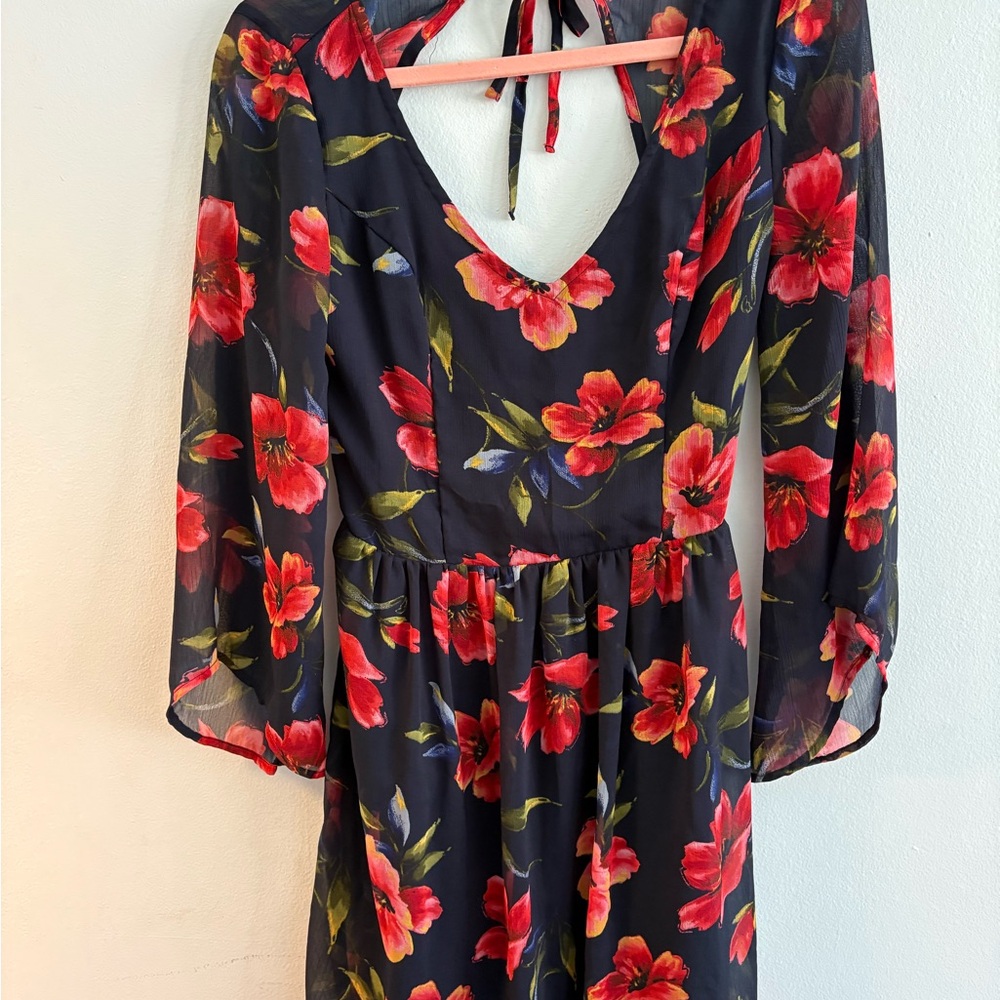 Abercrombie & Fitch Black Dress with Red Floral Design